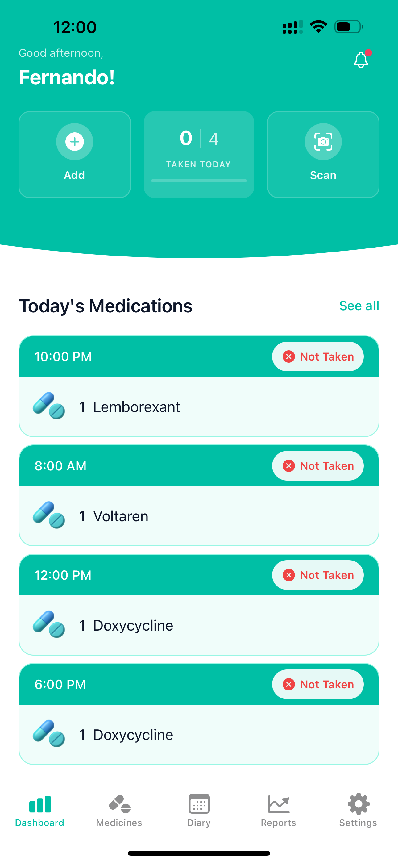 PillWise medication management dashboard showing daily pill schedule and reminders